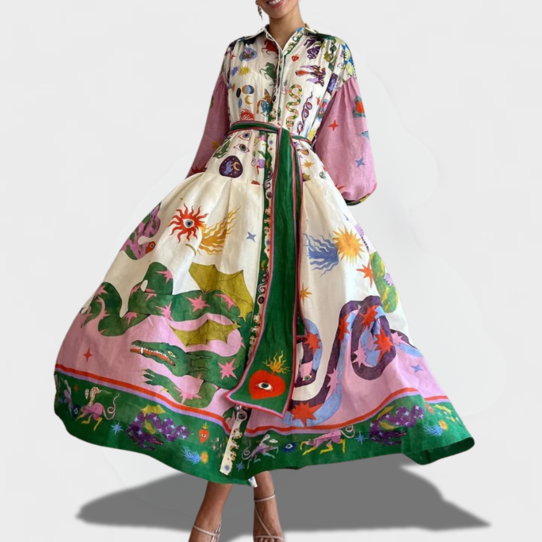 ASTRID | LANGE KLEID MIT MUSTER