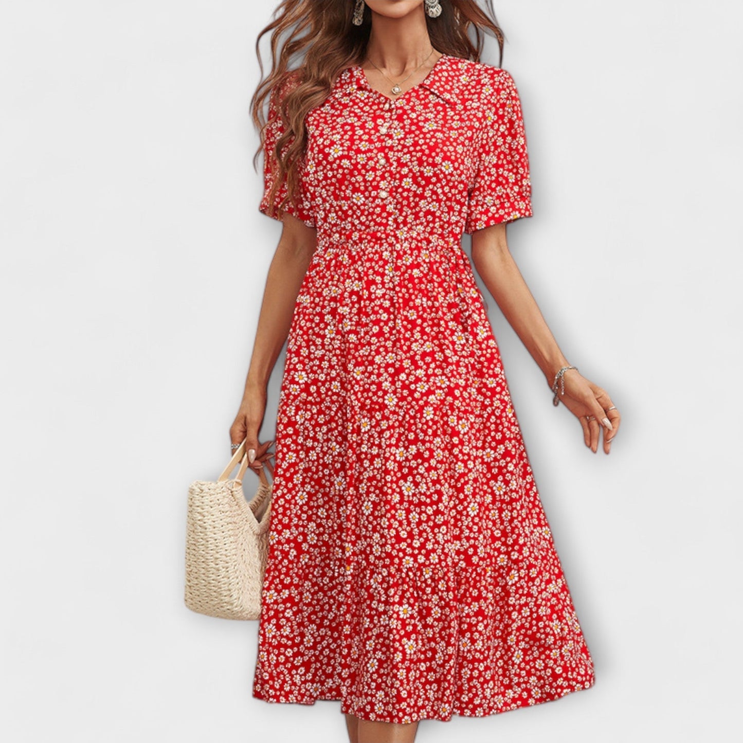 AMELIA | KLEID MIT RUNDEM AUSSCHNITT UND BLUMENMUSTER