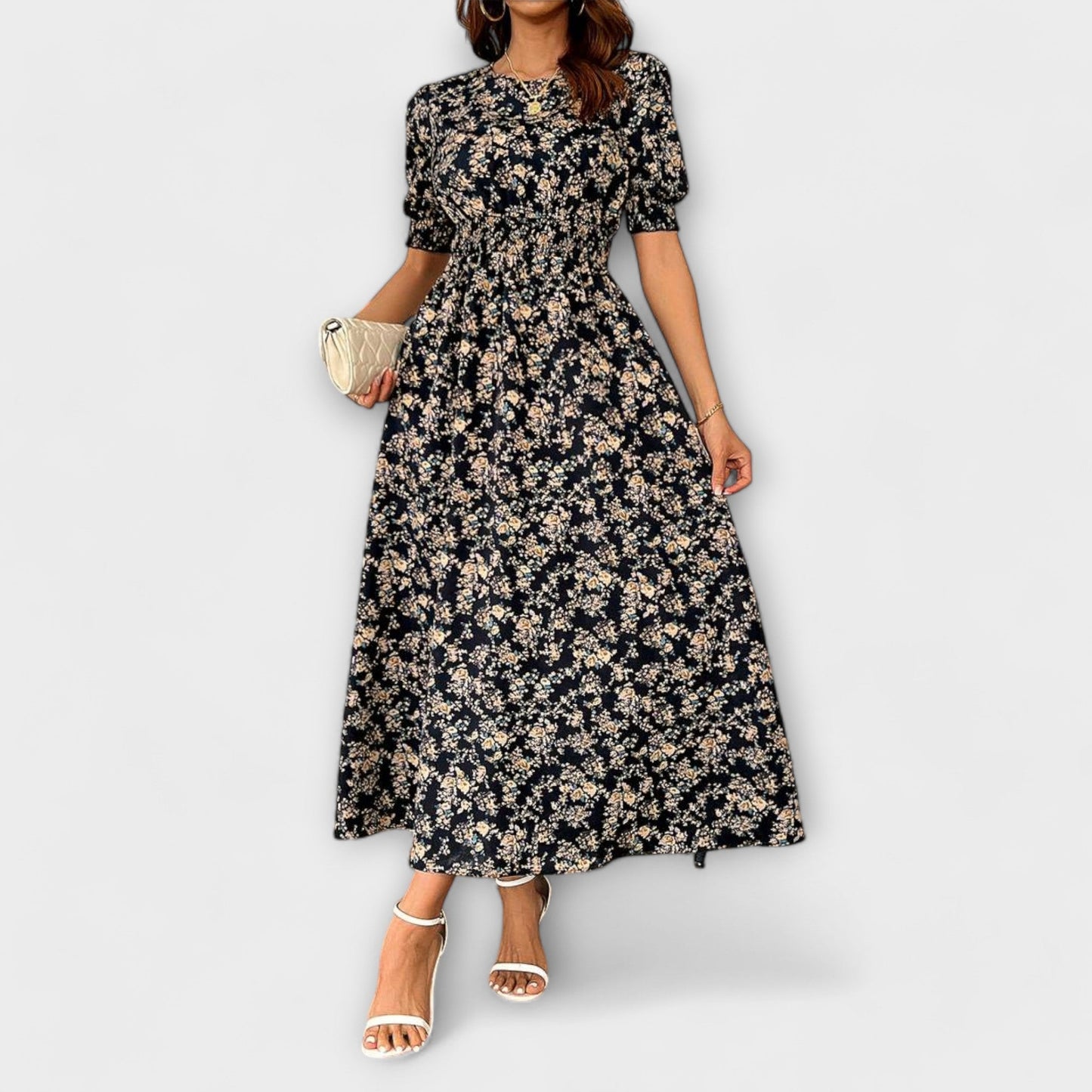 AMELIA | KLEID MIT RUNDEM AUSSCHNITT UND BLUMENMUSTER