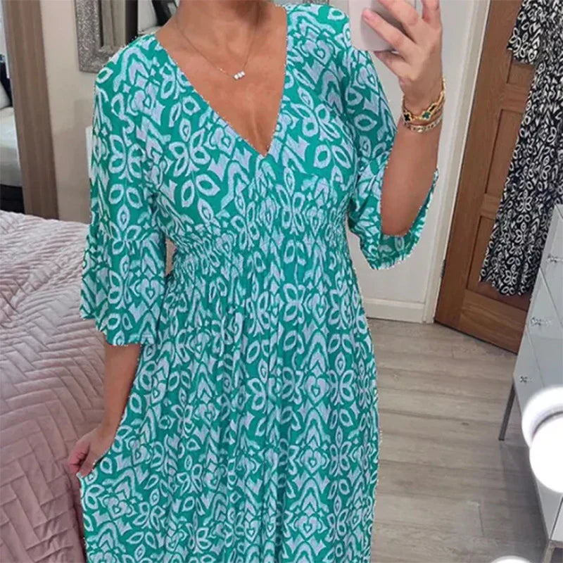 VENU | LÄSSIGES BOHO V-AUSSCHNITT KLEID