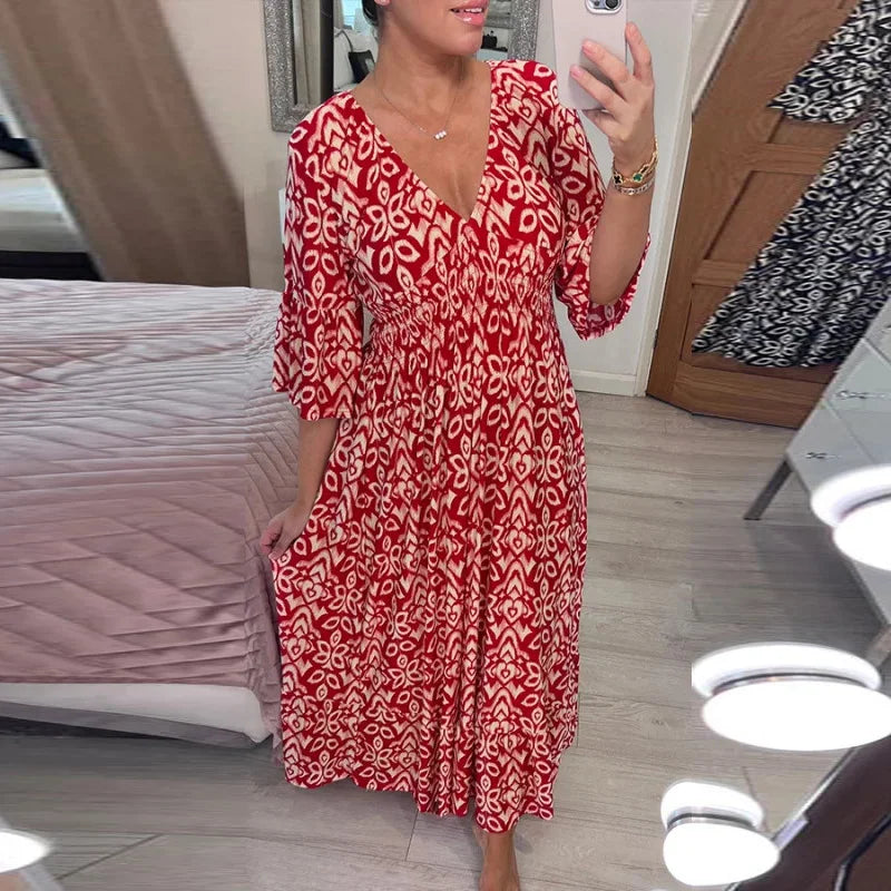 VENU | LÄSSIGES BOHO V-AUSSCHNITT KLEID