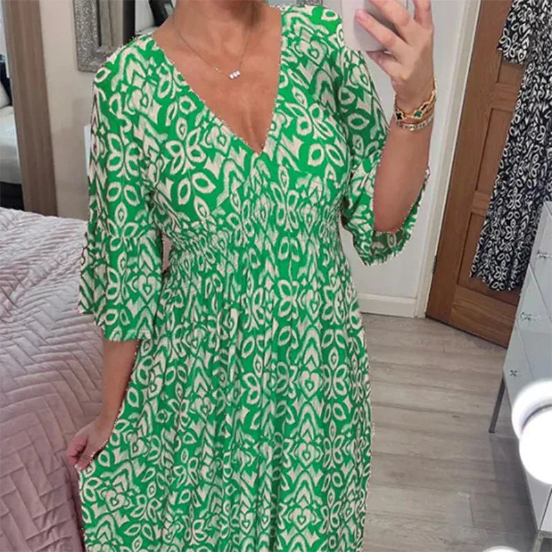 VENU | LÄSSIGES BOHO V-AUSSCHNITT KLEID