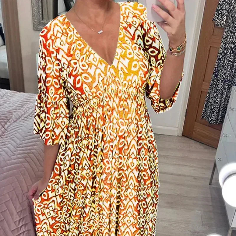 VENU | LÄSSIGES BOHO V-AUSSCHNITT KLEID