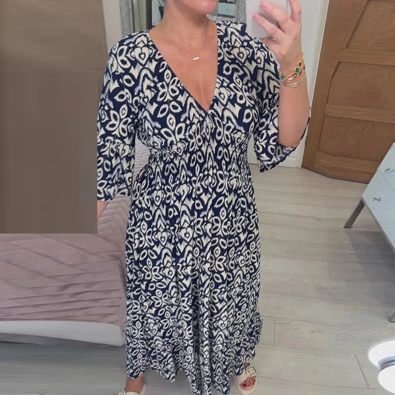 VENU | LÄSSIGES BOHO V-AUSSCHNITT KLEID