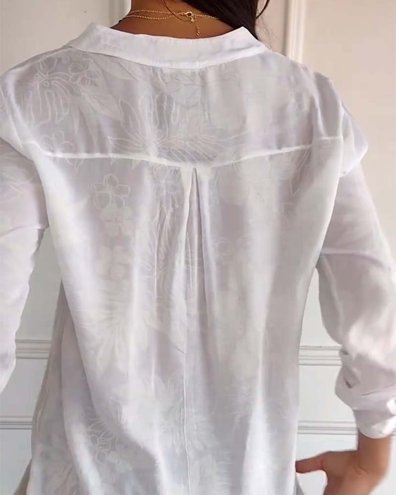 SHANA | BLUSE MIT BLATTDRUCK UND PATCHWORK PAILLETTEN
