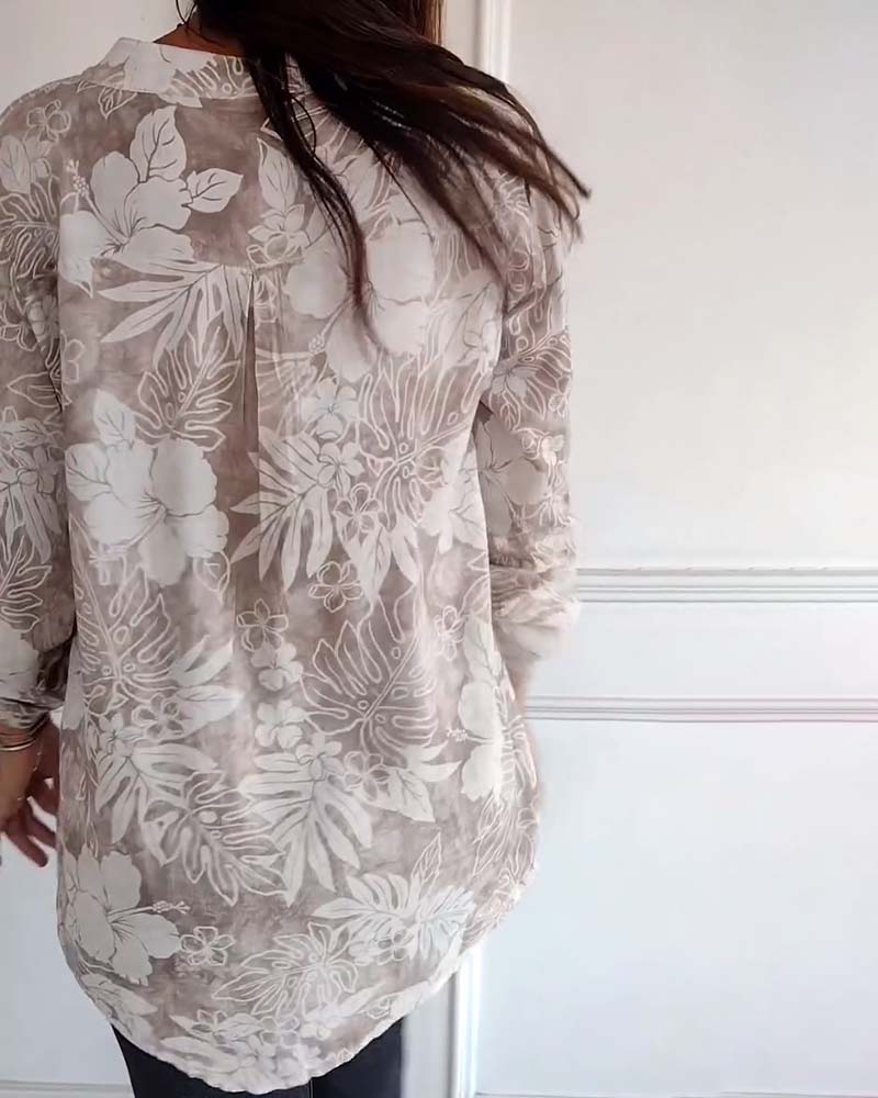 SHANA | BLUSE MIT BLATTDRUCK UND PATCHWORK PAILLETTEN
