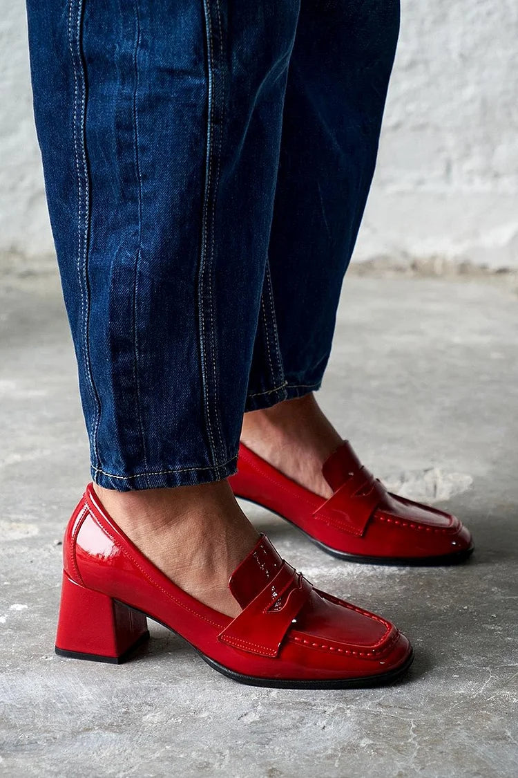 FLORENCE | PATCHWORK-HEELED-SCHUHE MIT QUADRATISCHER SPITZE