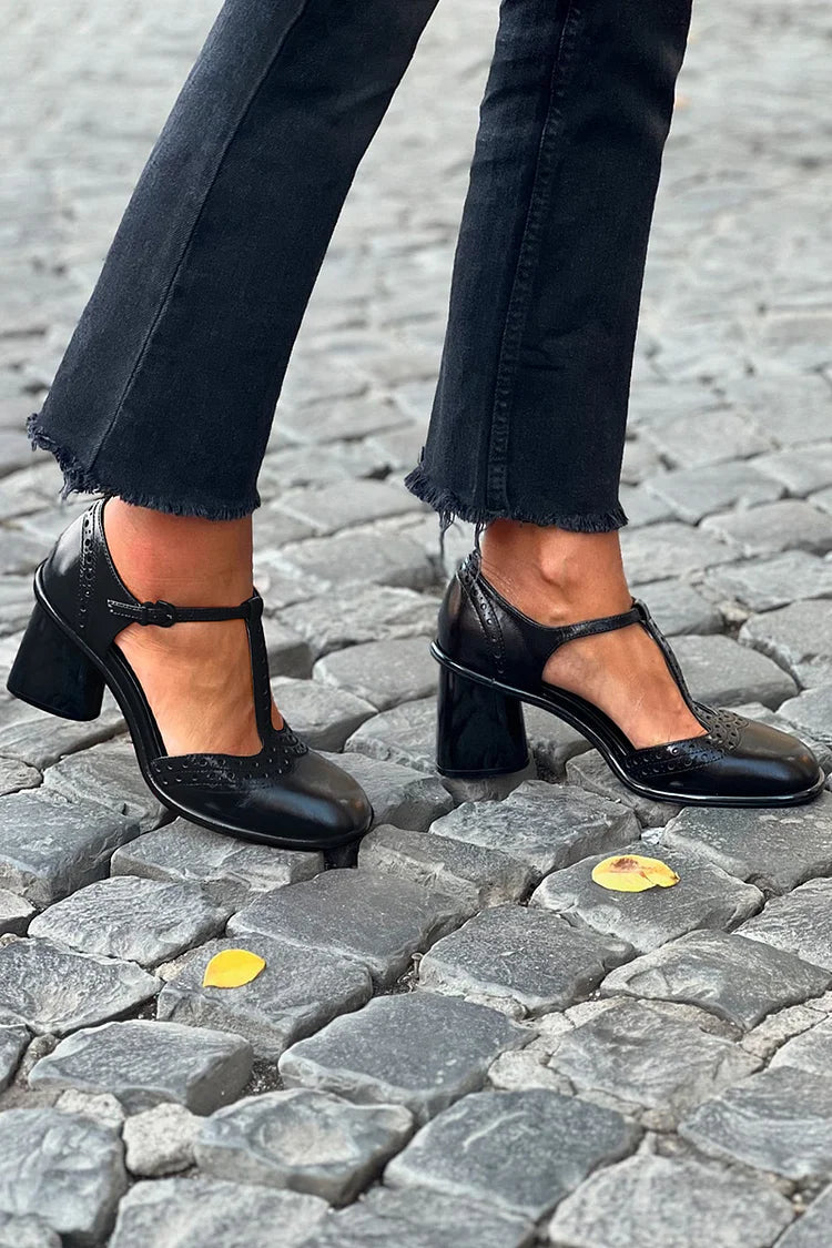 NINA | ELEGANTE SCHWARZE T-STRAP-HEELS MIT BEQUEMER SOHLE