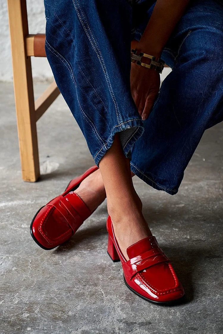 FLORENCE | PATCHWORK-HEELED-SCHUHE MIT QUADRATISCHER SPITZE