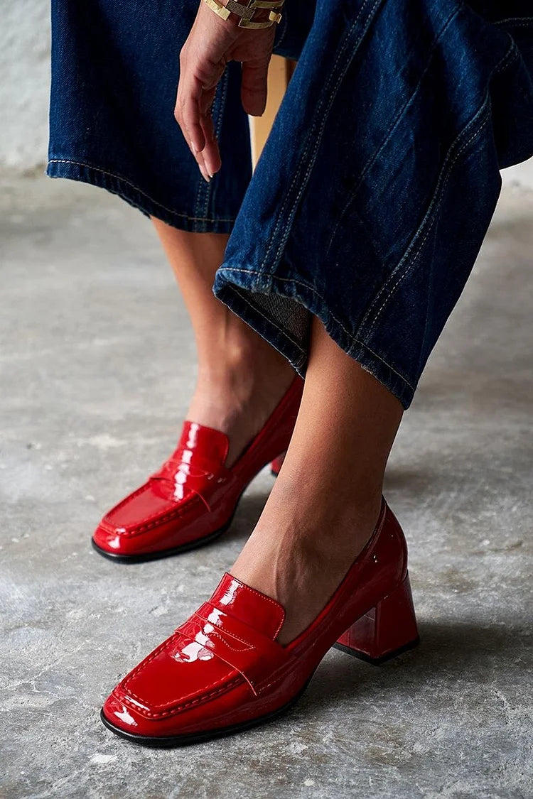 FLORENCE | PATCHWORK-HEELED-SCHUHE MIT QUADRATISCHER SPITZE