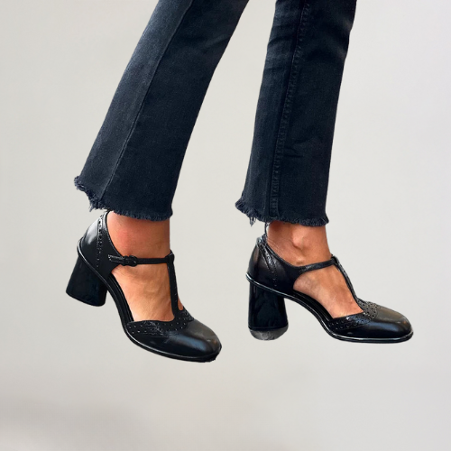 NINA | ELEGANTE SCHWARZE T-STRAP-HEELS MIT BEQUEMER SOHLE