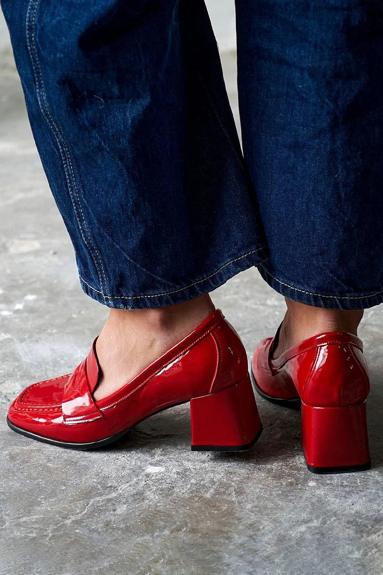 FLORENCE | PATCHWORK-HEELED-SCHUHE MIT QUADRATISCHER SPITZE