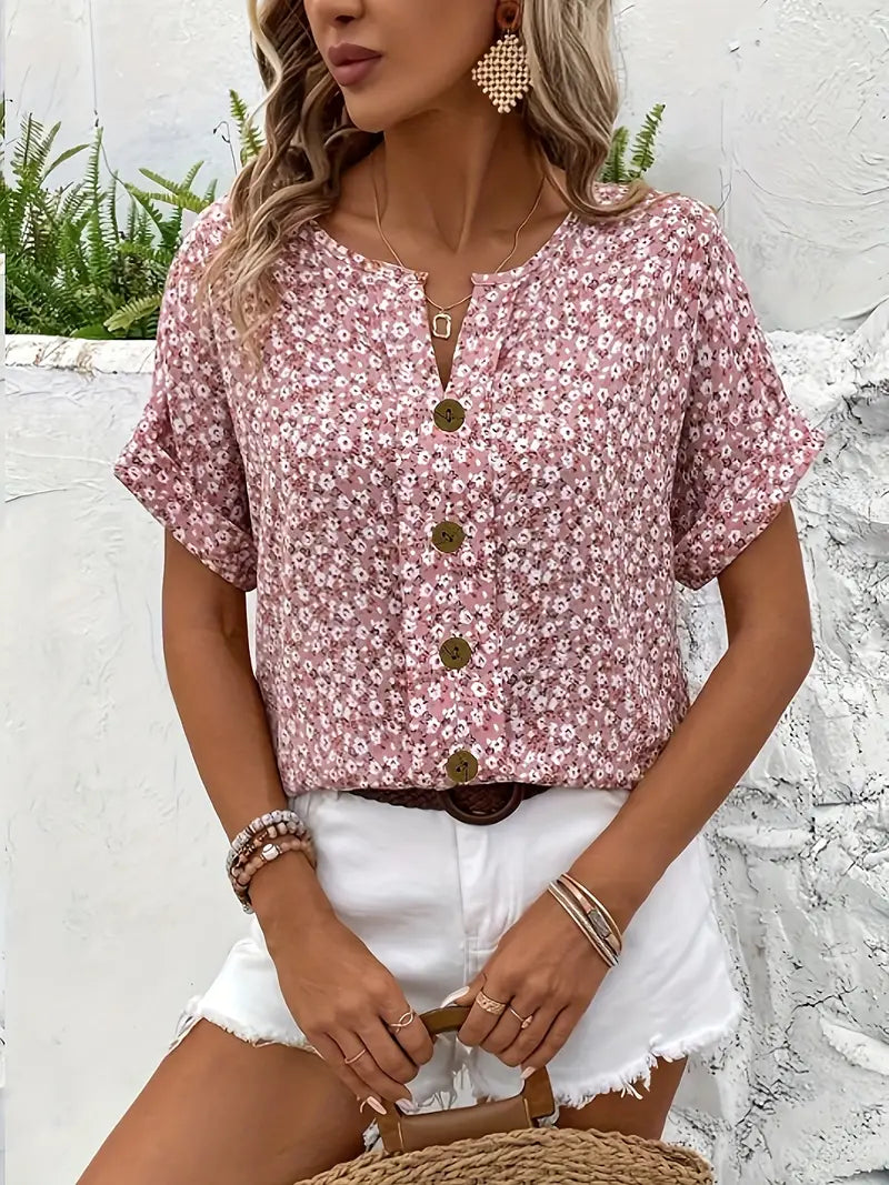 ELIA | ELEGANTE KNOPFBLUSE MIT BLUMEN