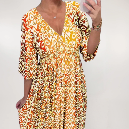 VENU | LÄSSIGES BOHO V-AUSSCHNITT KLEID