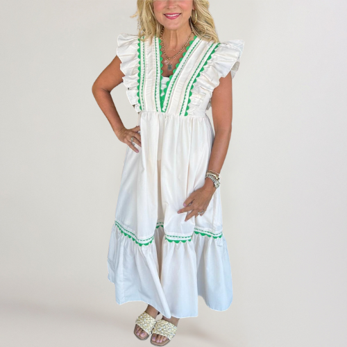 NOOR MAXI | KLEID MIT V-AUSSCHNITT UND RÜSCHENÄRMELN
