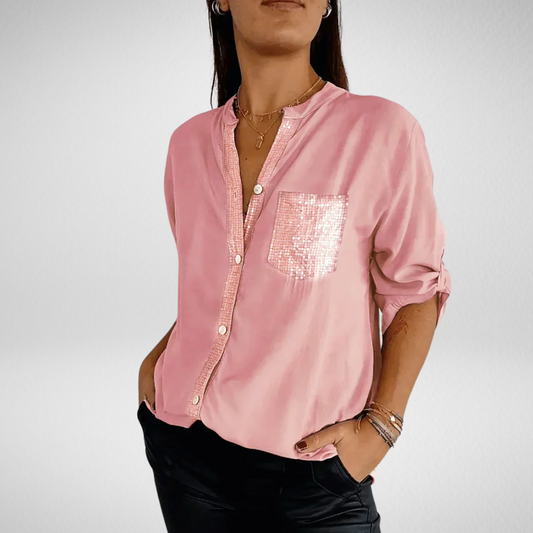 LIVIA | STILVOLLE BLUSE MIT V-AUSSCHNITT UND GLITZERPAILETTEN