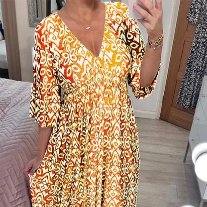 VENU | LÄSSIGES BOHO V-AUSSCHNITT KLEID